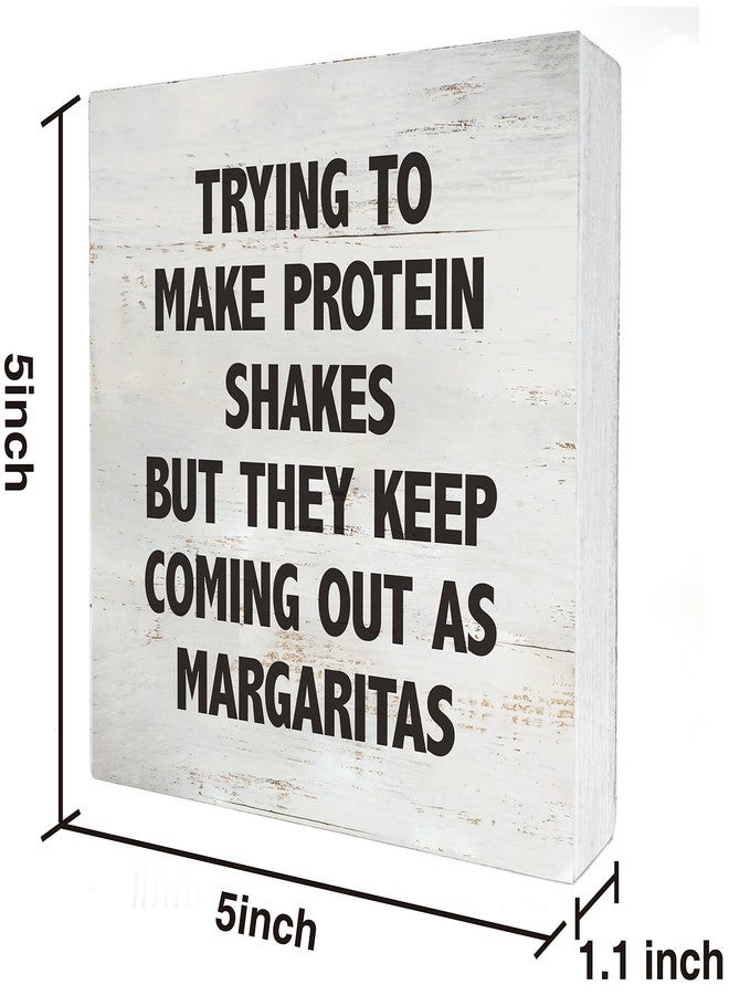 MAVOTEN Trying to Make Proteins Shakes Kitchen Quote Wood Box Sign Rusitc Wooden Box Sign Farmhouse Home Kitchen Desk Shelf Decor (5 X 5 Inch) - Image 2